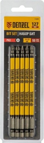 Набор бит Denzel PH2х127 сталь s2, круглый профиль, 5шт. [11646]