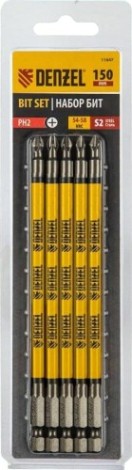 Набор бит Denzel PH2х150 сталь s2, круглый профиль, 5шт. [11647]
