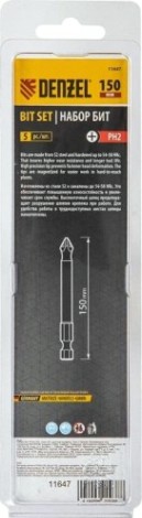 Набор бит Denzel PH2х150 сталь s2, круглый профиль, 5шт. [11647]