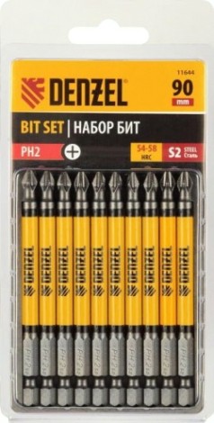 Набор бит Denzel PH2х90 сталь s2, круглый профиль, 10 шт. [11644]