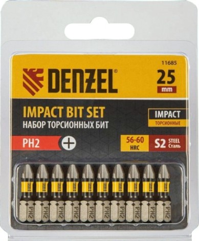 Набор бит Denzel PH2x25 мм торсионных 10 шт. [11685]