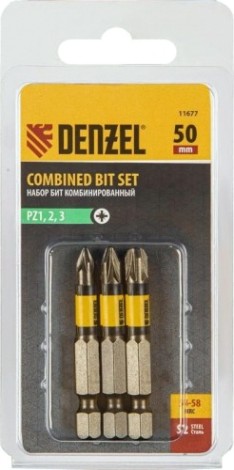 Набор бит Denzel pz1, pz2, pz3, 50 мм, комбиниров pz1, pz2, pz3, 50 мм, комбинированный 3 шт. [11677]