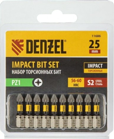 Набор бит Denzel PZ1x25 мм торсионных 10 шт. [11686]