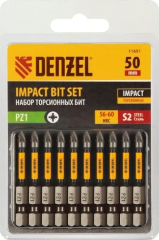 Набор бит Denzel PZ1x50 мм торсионных 10 шт. [11691]