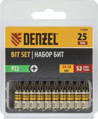 Набор бит Denzel PZ2х25 сталь s2, шестигранный профиль, 10 шт. [11654]