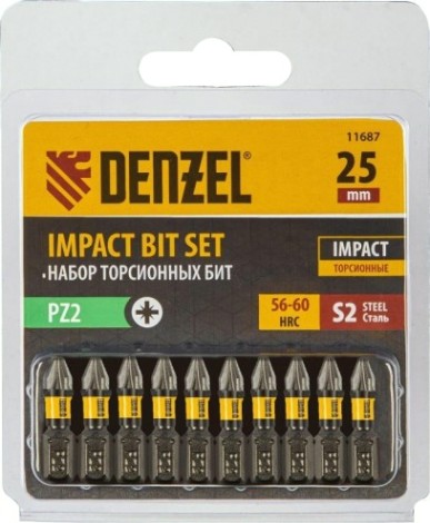 Набор бит Denzel PZ2x25 мм торсионных 10 шт. [11687]