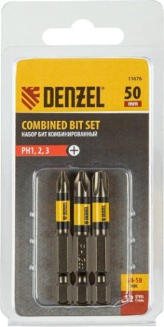Набор бит Denzel рн1, рн2, рн3, 50 мм, комбиниров рн1, рн2, рн3, 50 мм, комбинированный 3 шт. [11676]