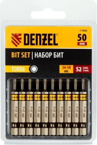 Набор бит Denzel TORX 8х50 сталь s2, шестигранный профиль, 10 шт. [11666]