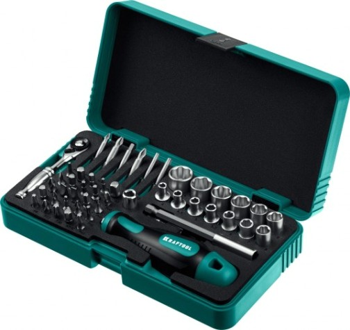 Набор бит и головок KRAFTOOL X-Drive с битодержателем и трещоткой 49 шт. [25816]