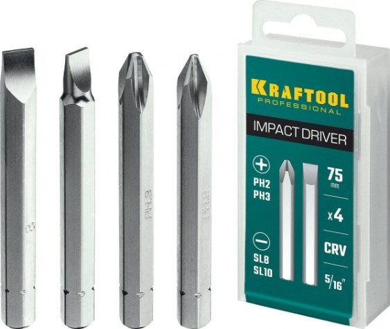 Набор бит KRAFTOOL для ударной отвертки 75 мм 4 шт. [25552]