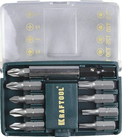 Набор бит KRAFTOOL двухсторонние в пласт. держателе, cr-v, 9 пред. [26060-H10]