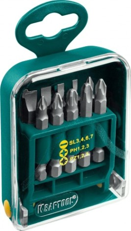 Набор бит KRAFTOOL EXPERT 26136-H11 в мобильном бит-боксе с клипсой, cr-v, 50мм, 11 пр [26136-H11]