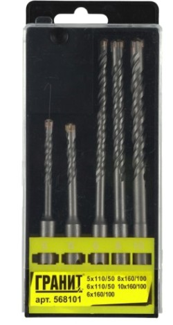 Набор буров ГРАНИТ 568101 SDS-plus Quadro-X, 5 шт. Набор буров ГРАНИТ 568101 SDS-plus Quadro-X, 5 шт.