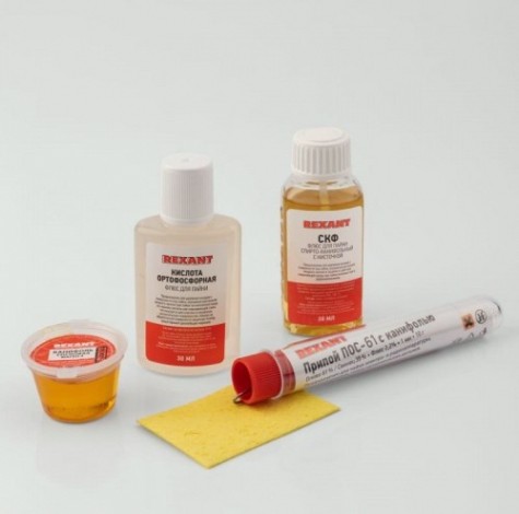 Набор для пайки REXANT К5 универсальный (припой, губка, канифоль, флюс скф, [09-3745]