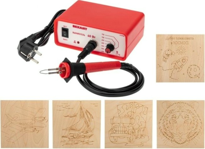 Набор для выжигания REXANT ДВ0929-2 «для мальчиков», выжигатель + 5 досок, 150х150 мм [12-0929-2]