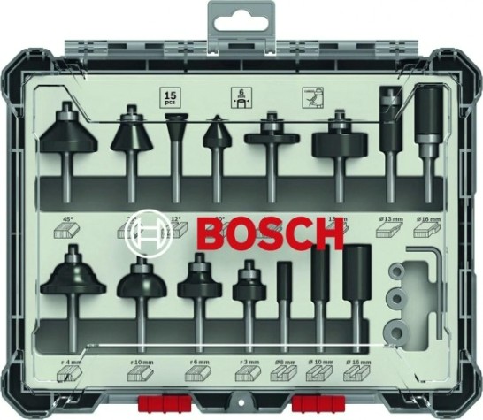 Набор фрез по дереву BOSCH 15 НМ-ФРЕЗ SET 6 мм-ХВ [2607017471]