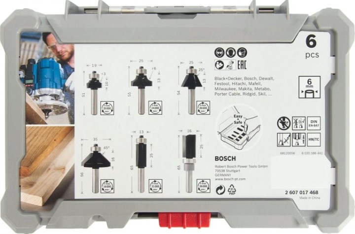 Набор фрез по дереву BOSCH 6 НМ-ФРЕЗ SET 6 мм-ХВ [2607017468]