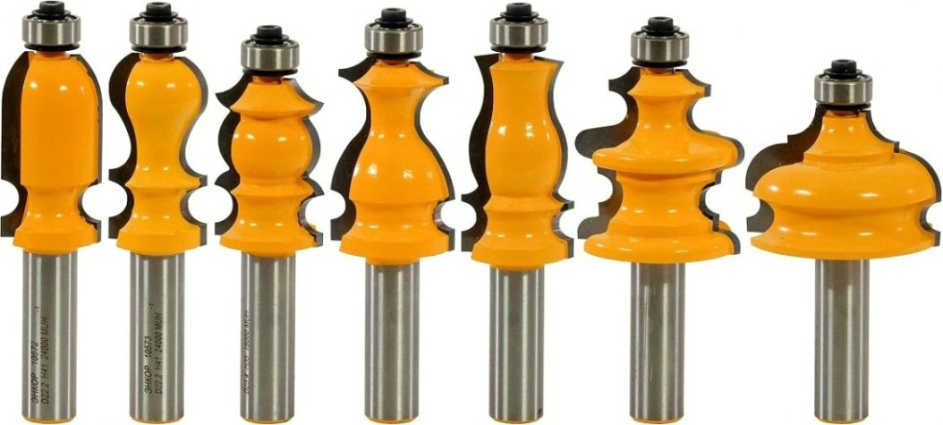 Набор фрез по дереву ЭНКОР кромочных фигурных, 7шт. хв., 12мм [10628]