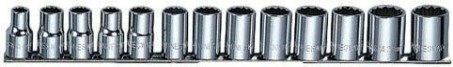 Набор головок 1/2" JONNESWAY S05H4213S 12-гранных MAXI-DRIVE на держателе, 13 предметов [049079]