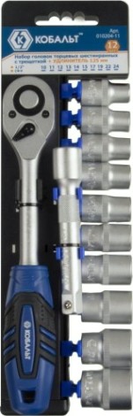 Набор головок 1/2" Кобальт 010204-11 торцевых с трещоткой cr-v (12 шт.)