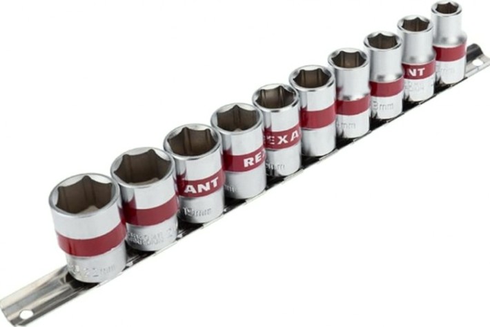 Набор головок 1/2" REXANT 12-8306 торцевых, шестигранные, CRV, 10 шт. 10-22 мм Набор головок 1/2" REXANT 12-8306 торцевых, шестигранные, CRV, 10 шт. 10-22 мм