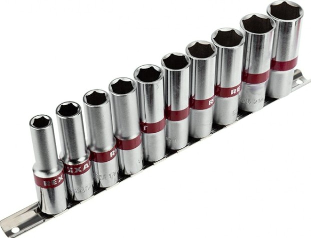 Набор головок 1/2" REXANT 12-8308 удлиненных торцевых, шестигранные, CRV, 10 шт. Набор головок 1/2" REXANT 12-8308 удлиненных торцевых, шестигранные, CRV, 10 шт.