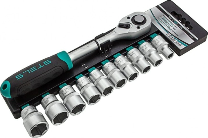 Набор головок 1/2" STELS 10-22 мм, торцевых головки с трещот. ключом, crv,1 [14127]