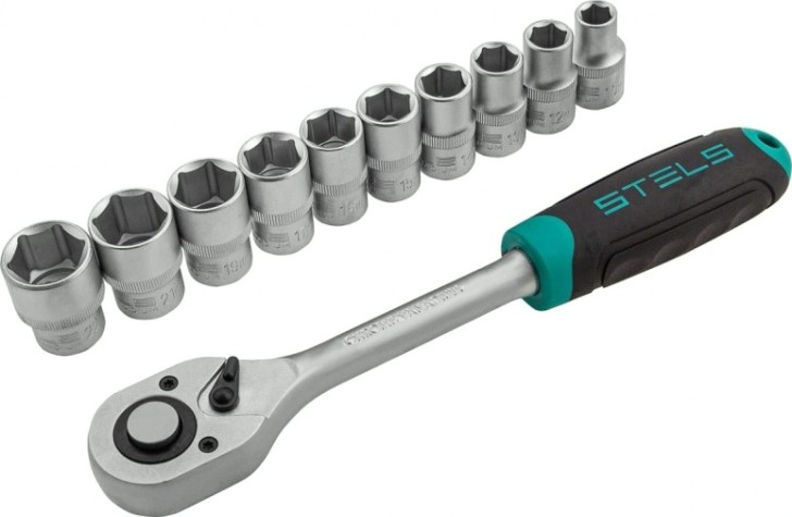 Набор головок 1/2" STELS 10-22 мм, торцевых головки с трещот. ключом, crv,1 [14127]
