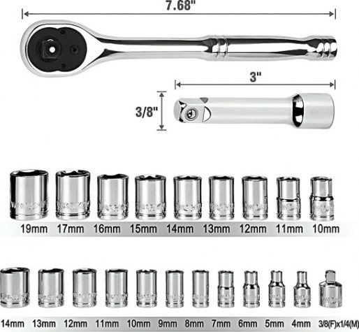 Набор головок 1/4" 3/8" WORKPRO WP202555 с принадлежностями 23 шт.
