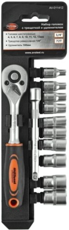 Набор головок 1/4" AV Steel AV-011412 с трещоткой, 12 предм.