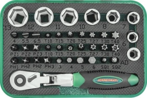 Набор головок 1/4" JONNESWAY RD02040S трещоточная со вставками-битами и торцевыми, 40 пр [049305]