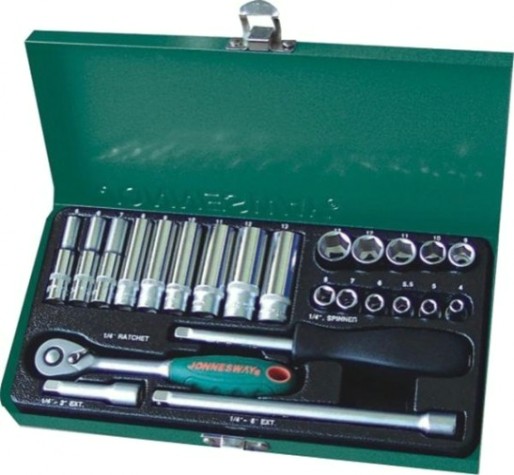 Набор головок 1/4" JONNESWAY S04H2125S стандартных и глубоких 1/4"DR, 4-13 мм, 25 предмет [047199]