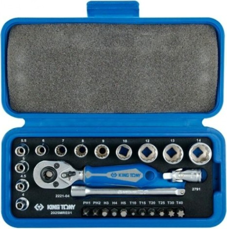 Набор головок 1/4" KING TONY 2025MRE01 1/4", 26 предметов