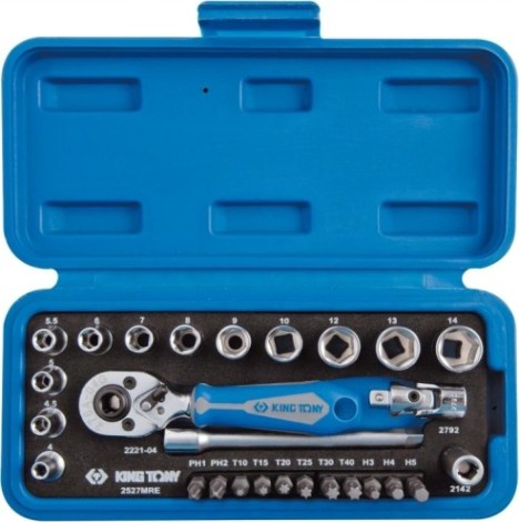 Набор головок 1/4" KING TONY 2527MRE 1/4", 27 предметов, шестигранные