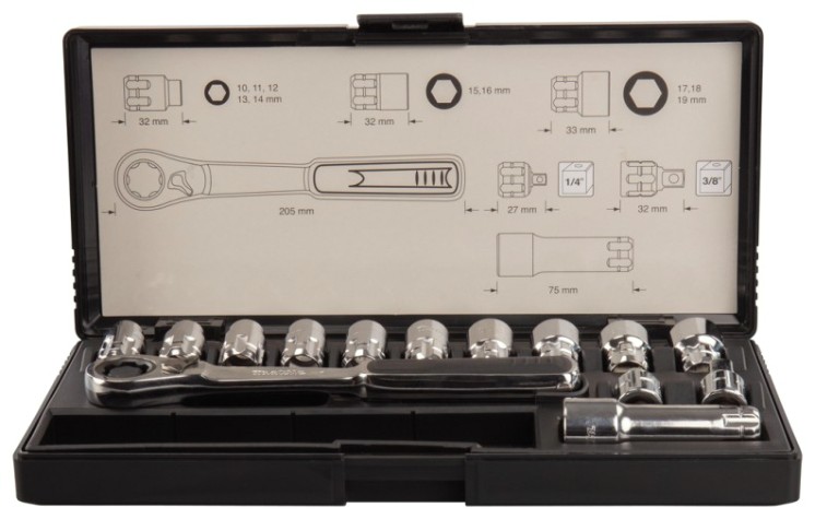 Набор головок 1/4" MAKITA B-65595 проходных с трещоткой 14 предметов