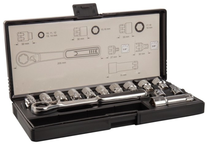 Набор головок 1/4" MAKITA B-65595 проходных с трещоткой 14 предметов