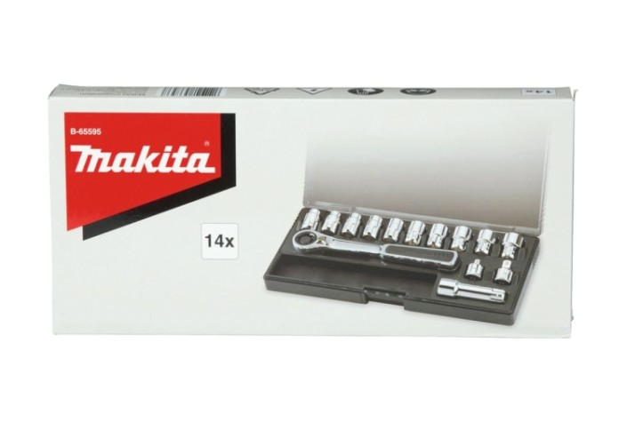 Набор головок 1/4" MAKITA B-65595 проходных с трещоткой 14 предметов
