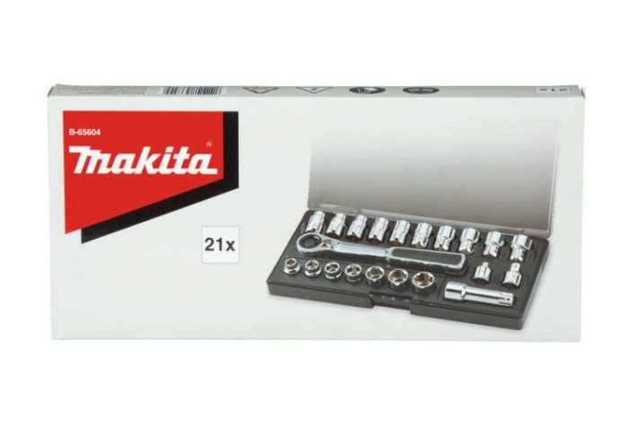 Набор головок 1/4" MAKITA B-65604 проходных с трещоткой 21 предмет