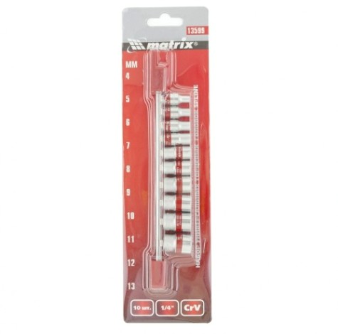 Набор головок 1/4" MATRIX 13599 универсальных торцевых 10 шт. Набор головок 1/4" MATRIX 13599 универсальных торцевых 10 шт.