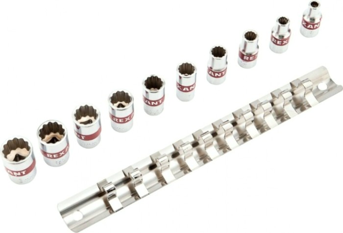 Набор головок 1/4" REXANT 12-8314 торцевых, двенадцатигранных, CRV, 10 шт. Набор головок 1/4" REXANT 12-8314 торцевых, двенадцатигранных, CRV, 10 шт.