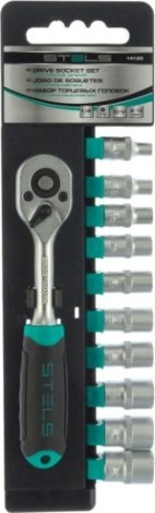 Набор головок 1/4" STELS 4-13 мм торцевых головки, с трещот. ключом, crv,11 [14125]
