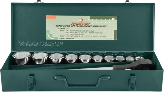 Набор головок 3/4" JONNESWAY S04H6315SA (S04H6115SA) 3/4"DR, 22-50 мм, 15 предметов [047229]