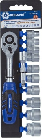 Набор головок 3/8" Кобальт 010205-11 торцевых с трещоткой cr-v (12 шт.)
