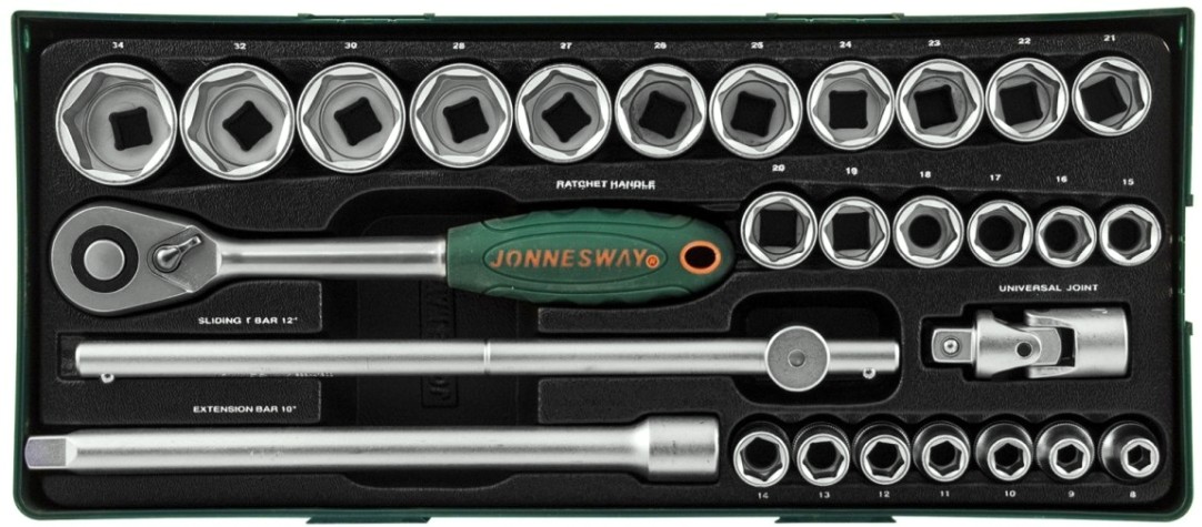 Набор головок торцевых 1/2"DR в ложементе JONNESWAY S04H4728SP 8-34 мм [048156]