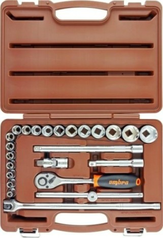 Набор головок торцевых с аксессуарами OMBRA 1/2" DR 8-32 мм, 24 предмета [911224]