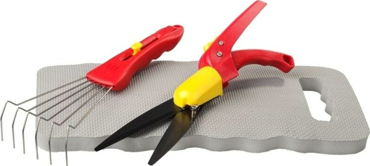 Набор GRINDA садовый, 3 предмета: ножницы для стрижки травы, подколенник, грабельки 8-422035 [8-422035]