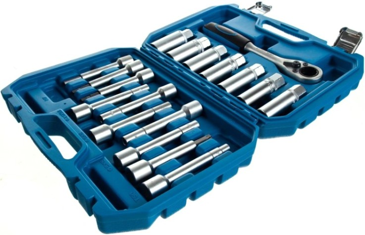 Набор инструмента AV Steel AV-922058 для разбора стоек с проходной трещоткой, 18 предм.