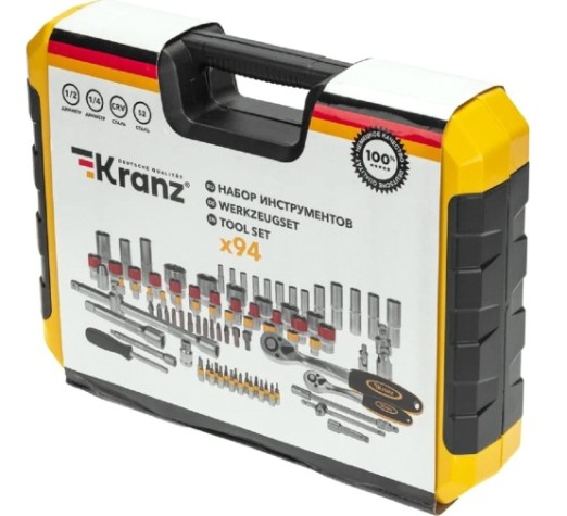 Набор инструментов Kranz 1/2, 1/4, CrV 94 предмета, кейс [KR-66-6694]
