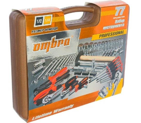 Набор инструментов OMBRA OMT77S12 1/4", 1/2"DR, с торцевыми 12-гранными головками,