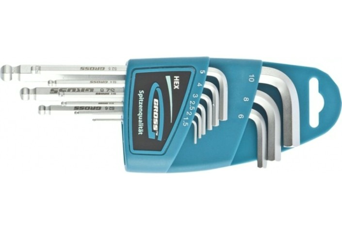 Набор ключей GROSS hex, 1,5–10 мм, s2, 9 шт. имбусовых, удлиненные с [16403]